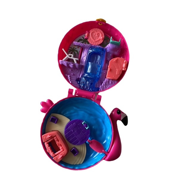 POLLY POCKET PINK FLAMINGO FLOATIE POOL COMPACT Only - Picture 2 of 5